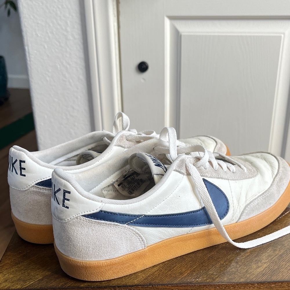 Nike White and Blue Killshot 2 Sneakers with Tan Sole